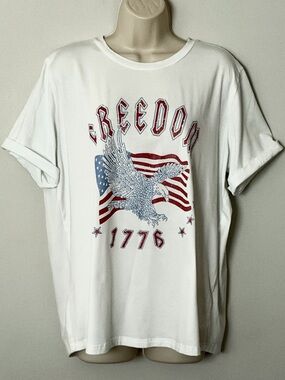 Freedom 1776 Graphic Cuff Sleeve Tee - White